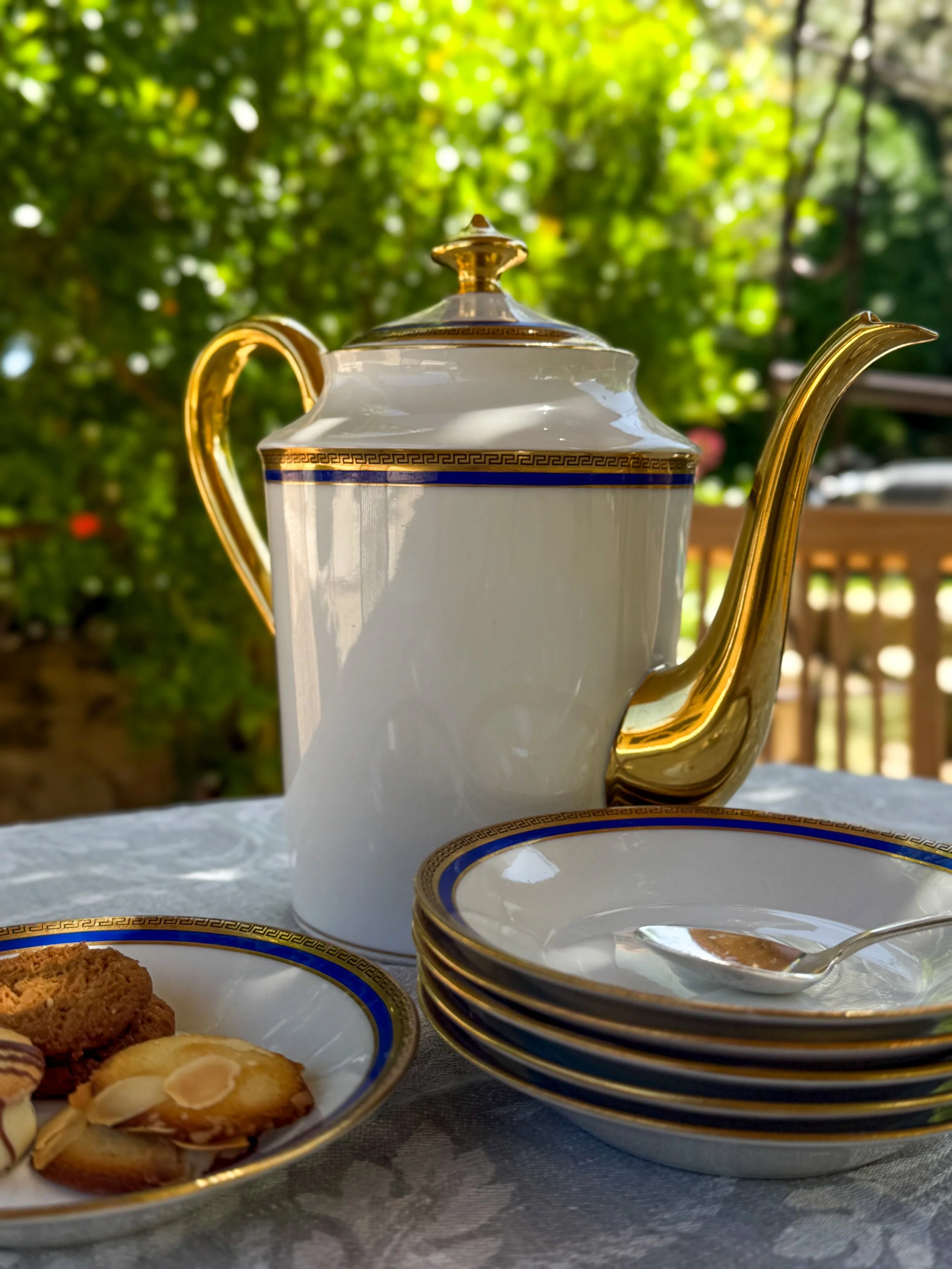 Antique French Limoges Cobalt & Gilt Porcelain Café Set (Teapot and 6 dishes)