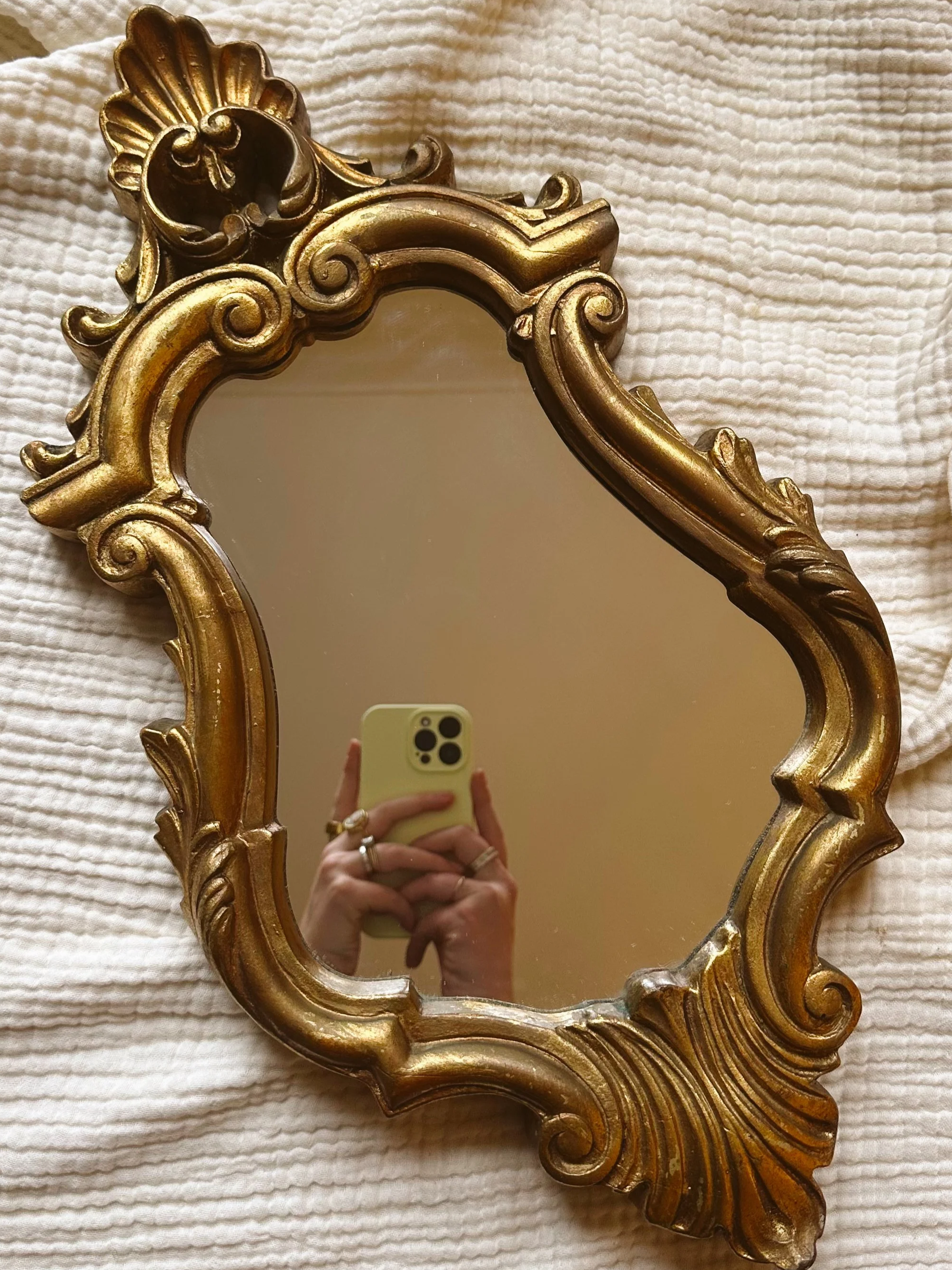 Rococo-Style Gilt Wood Mirror with Shell Motif