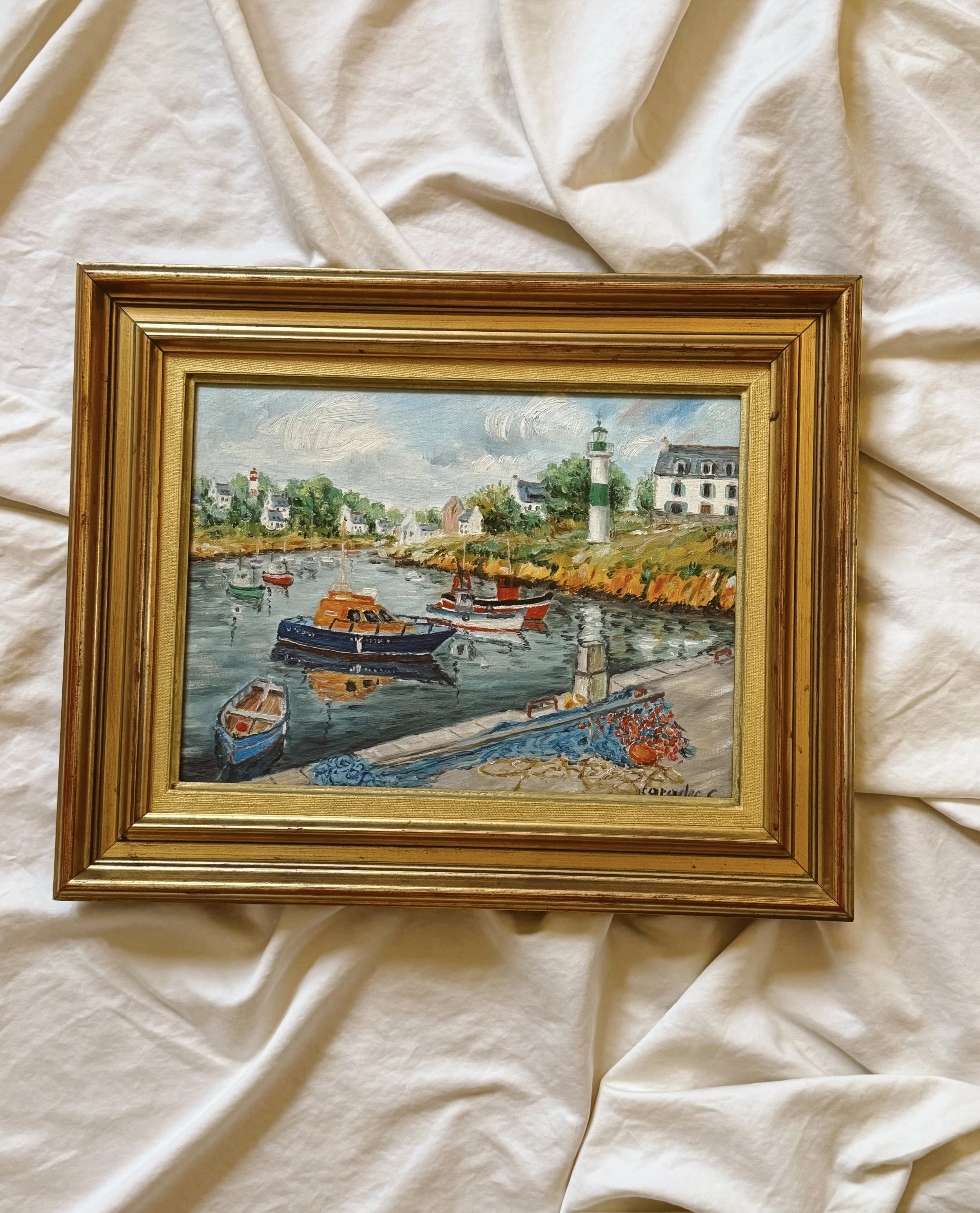 Oil on Canvas — Brittany Harbor Scene (France)