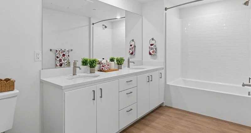 Bathroom with vanity and shower