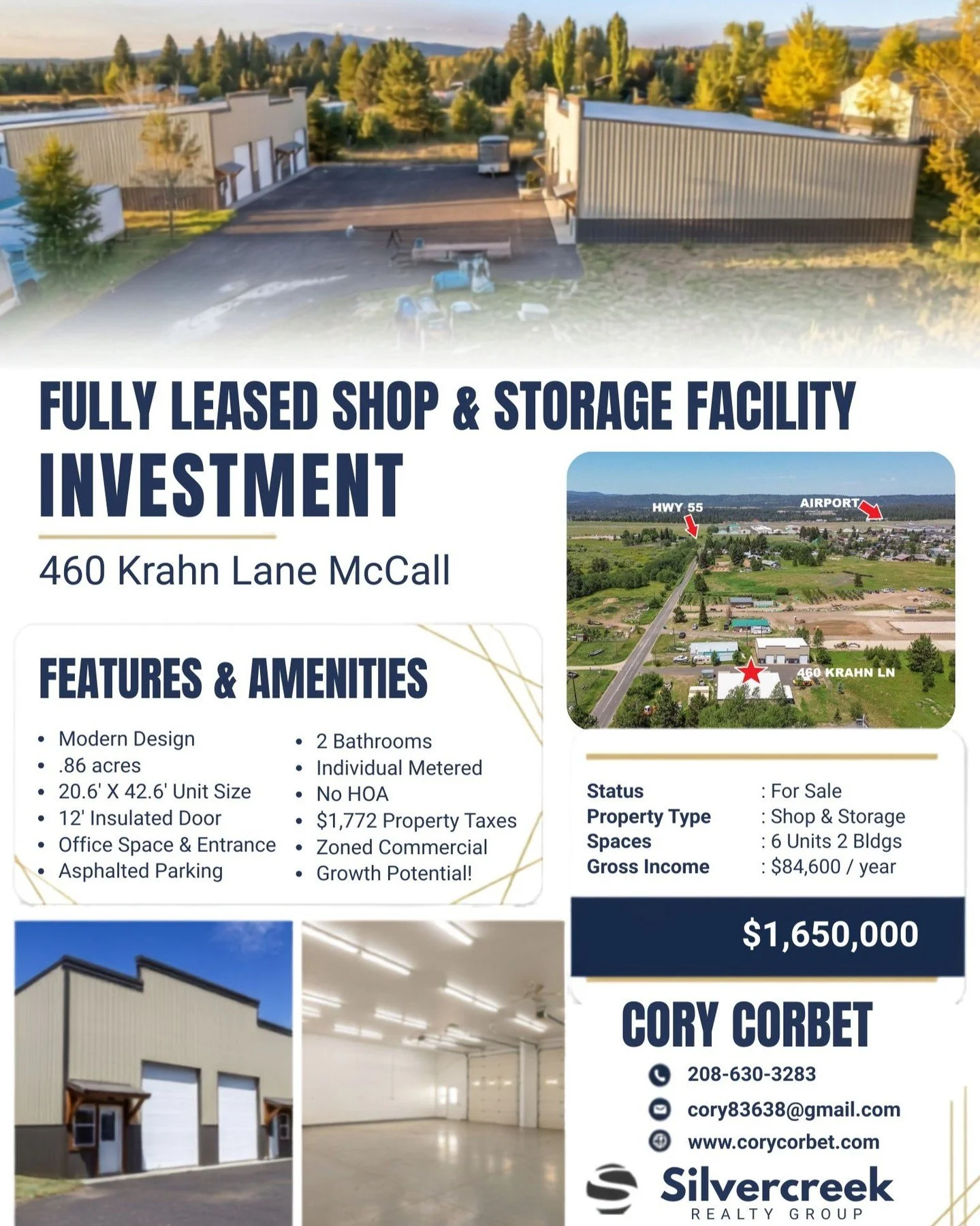 Looking for passive income in McCall? This fully leased shop and storage investment generates immediate cash flow while offering future upside through lease adjustments and expansion potential. A rare opportunity to own an income-producing commercial