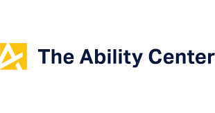 Logo of The Ability Center with a yellow geometric symbol and blue text
