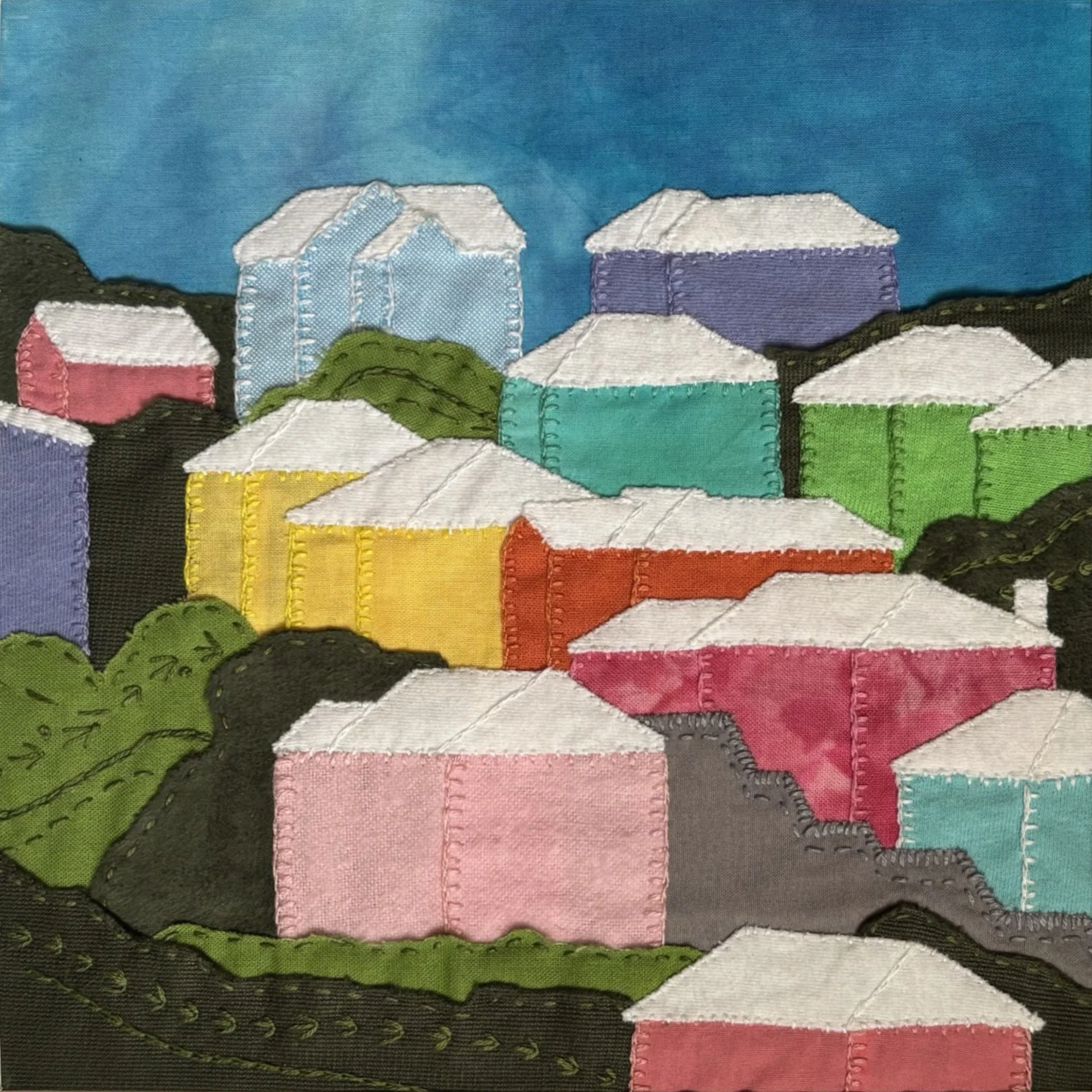  Bermuda Hillside  - fabric collage, embriodery