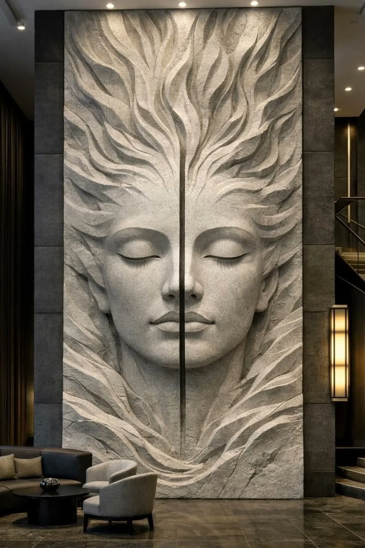 Monumental modern wall sculpture for luxury spaces. Door to door delivery worldwide. Solaro Art collection.