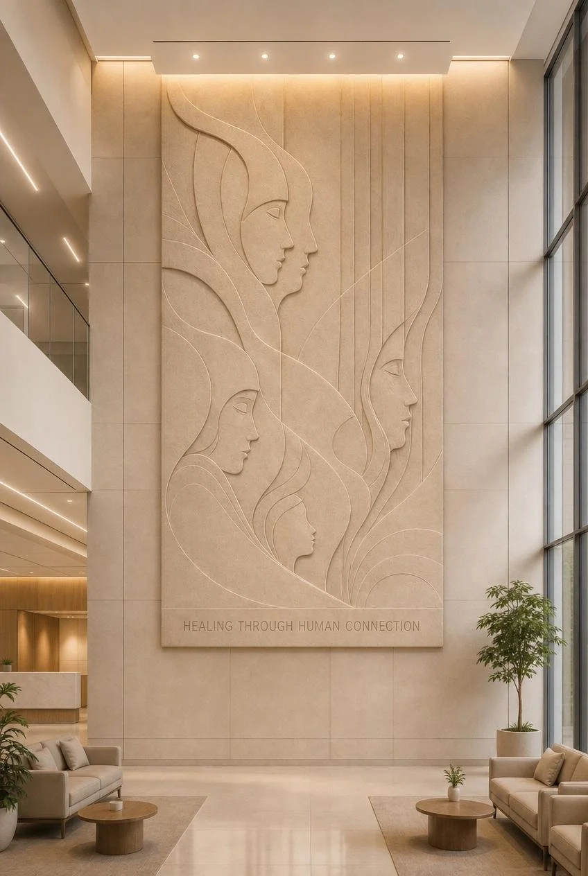 Abstract human connection wall sculpture for healing environment lobbies