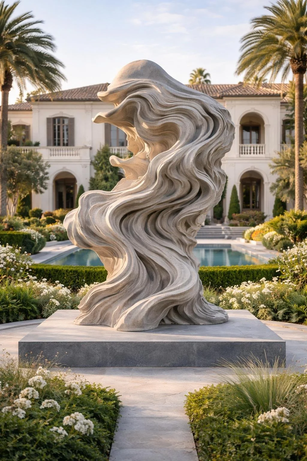 Unique hand-carved large organic outdoor sculpture in grey Kulen Sandstone. Exclusive and unique masterpiece. Solaro Art Collection
