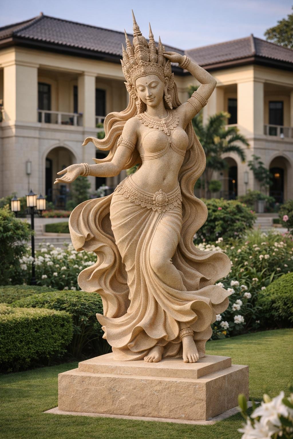 Bespoke Large Apsara Statue in natural sandstone