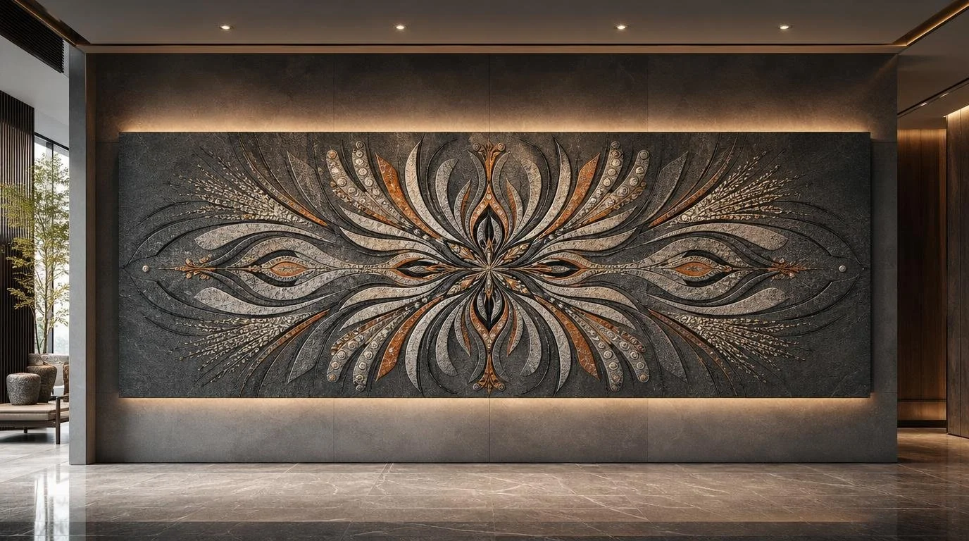 Oversized Geometric colored design wall relief for luxury architectural spaces