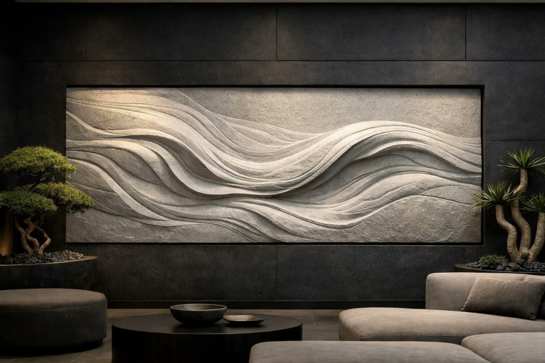 Large wall sculpture 5 meters width, Large deep relief sculpture made to order, unique piece. Solaro art collection. Worldwide door-to-door delivery.