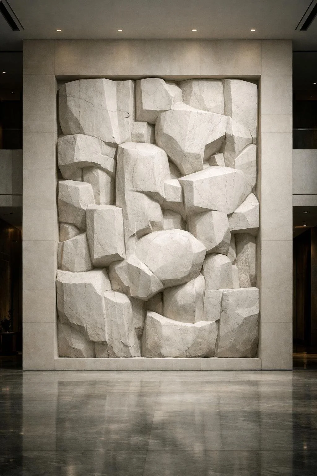 Large-scale organic wall sculpture in white marble for luxury interiors. Solaro Art Collection , Unique Masterpiece