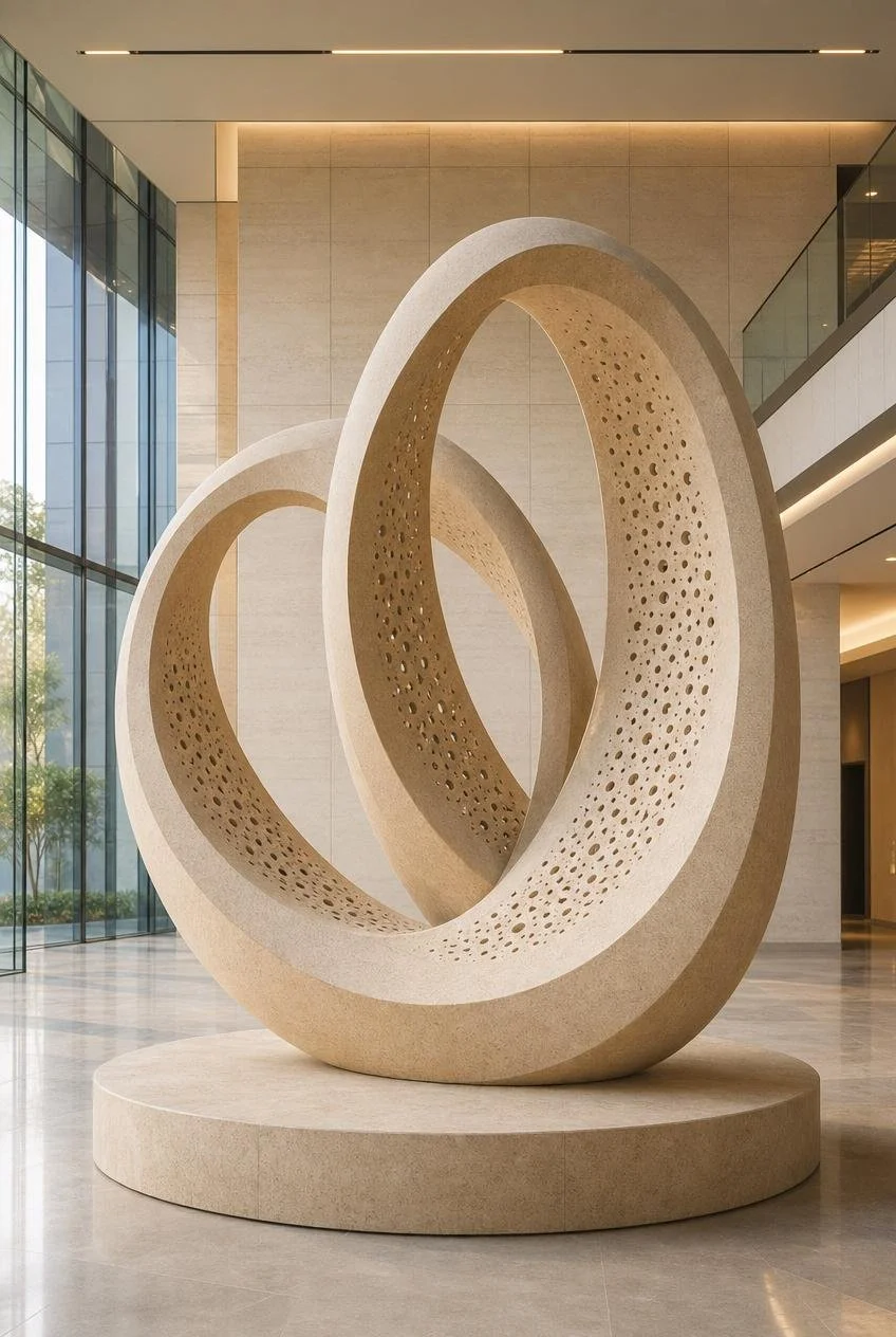 Bespoke abstract stone sculpture for headquarters. Solaro Art