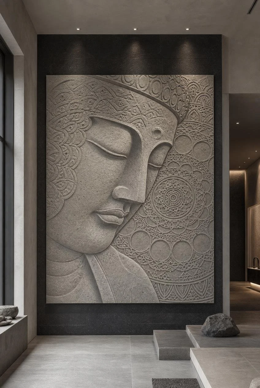 Zen meditating Buddha Wall relief in wellness center