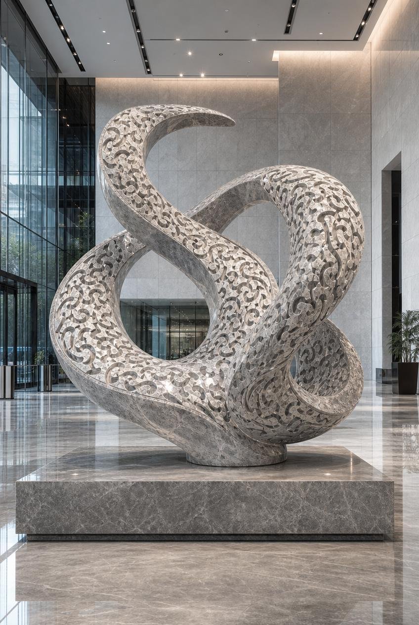 Large modern marble sculpture for corporate lobby. Solaro Art