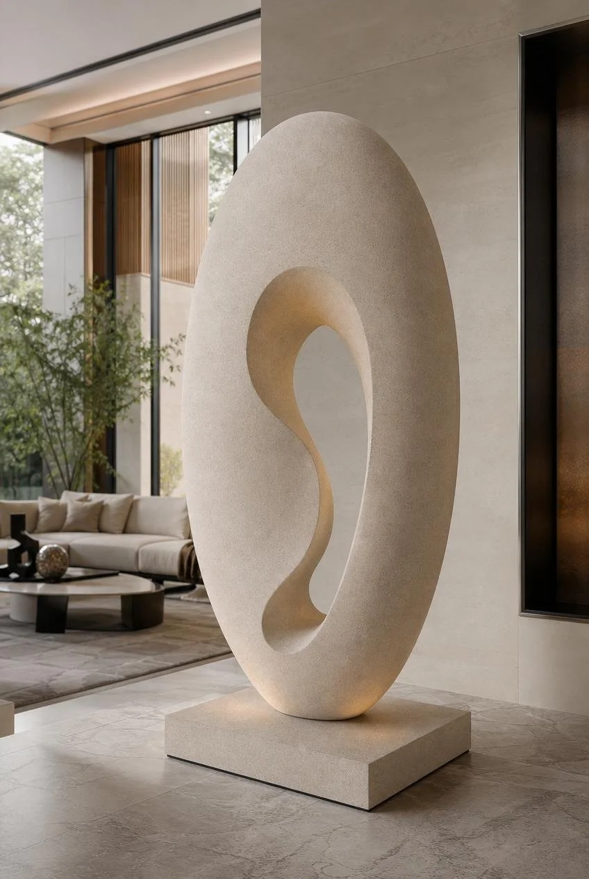 beige stone egg form modern sculpture