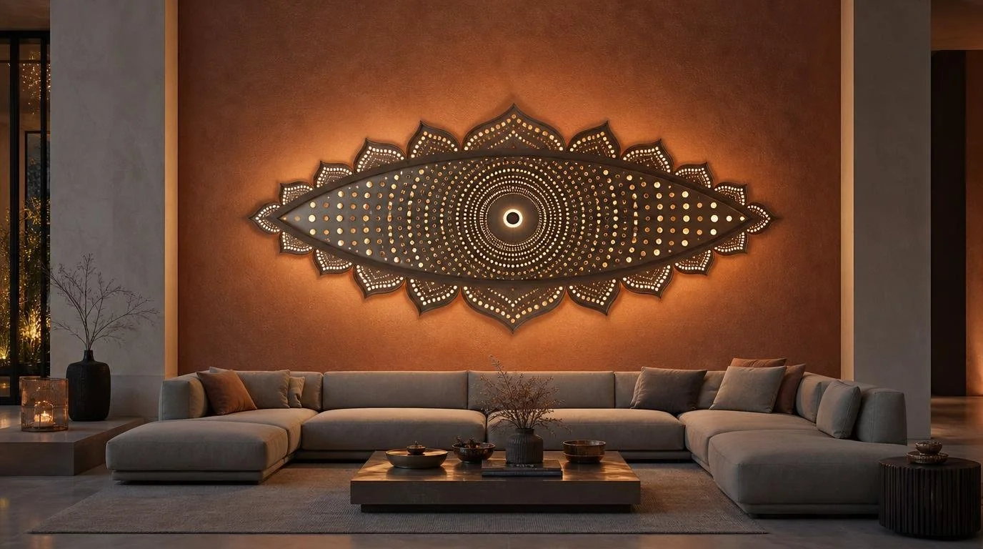 horizontal lamps sculpture with eclipse design