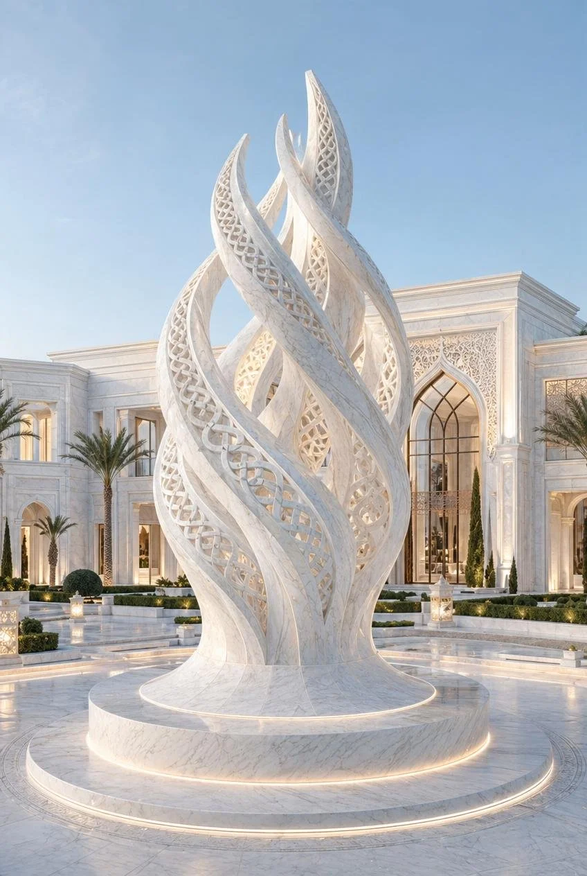 Large-Scale Marble Spiral Sculpture with Arabesque Design for Prestigious  Gardens. Solaro Art Collection