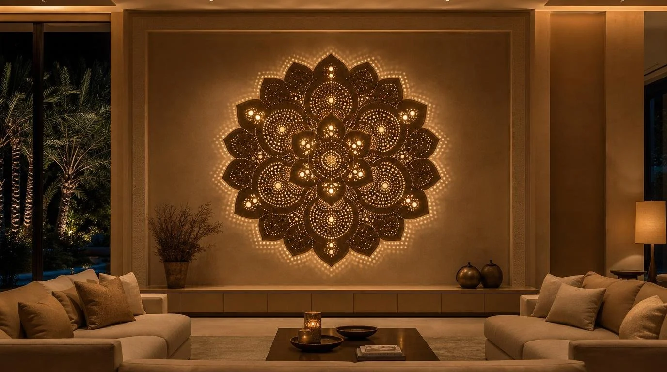 magnificent wall lamp in bronze with mandala shape