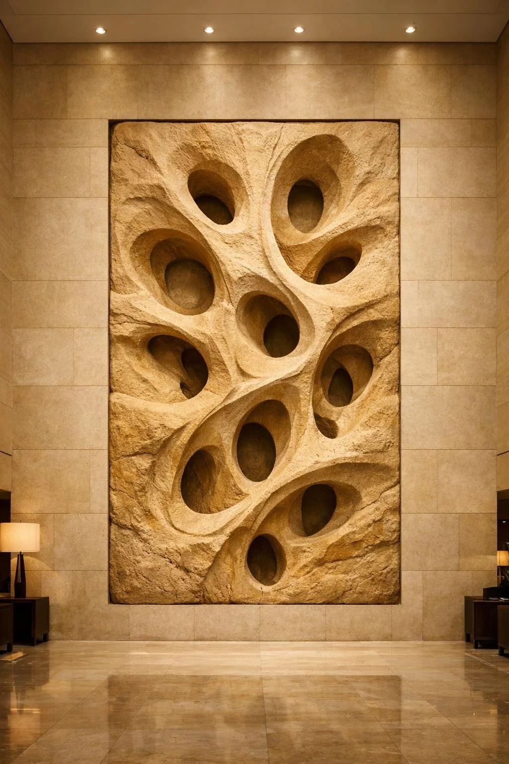 Large-scale biophilic Organic Stone relief, unique custom artwork. Solaro Art Collection