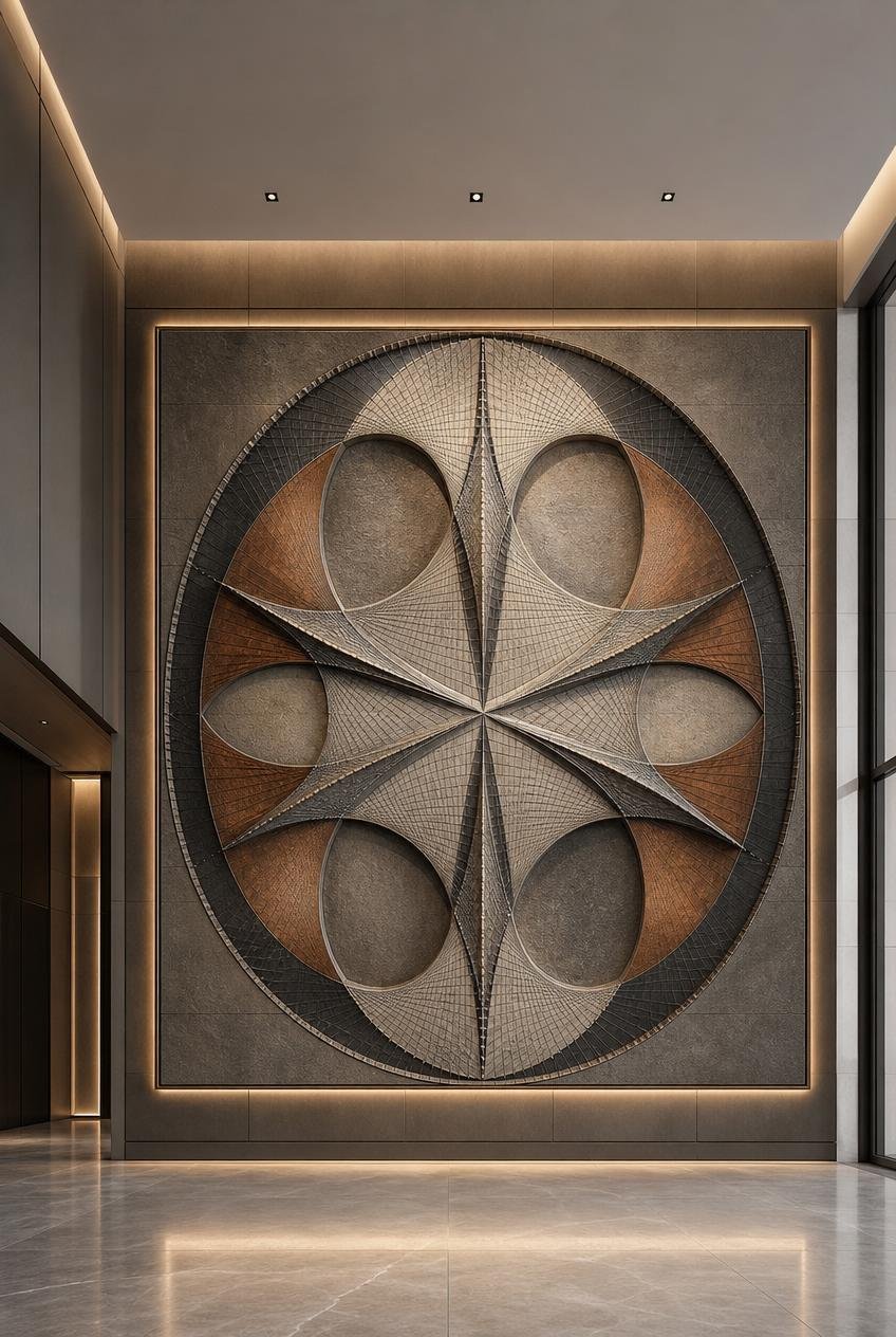 Large Elliptical Multicolor Wall relief sculpture for architectural art integration or luxury spaces
