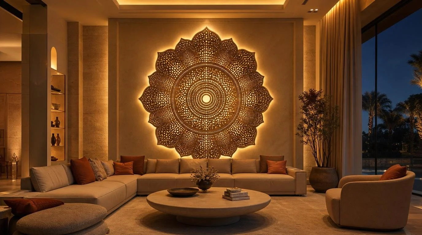 mandala stone carved wall lamp