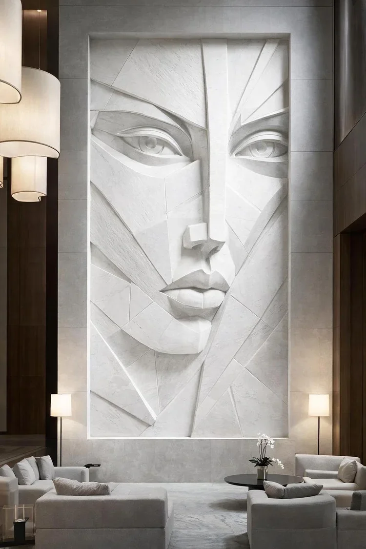 Bespoke vertival modern abstract figurative wall sculpture. Solaro Art Collection