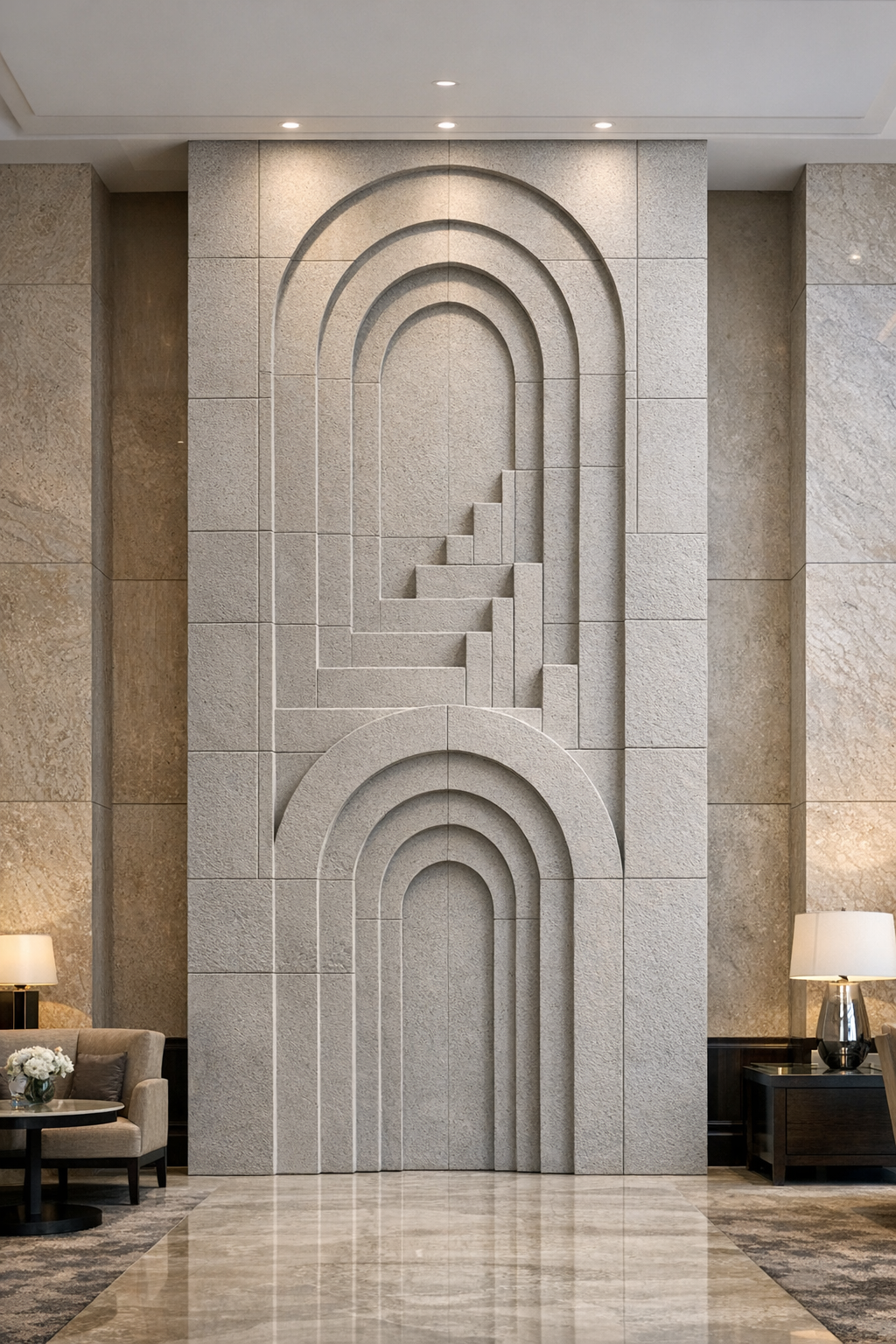 Architectural vertical modern wall sculpture, customized. By Solaro Art Collection.