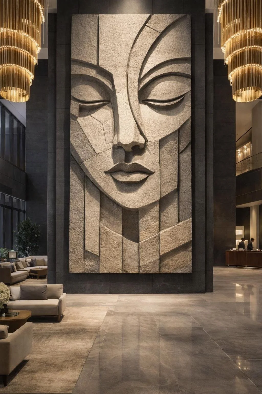 Monumental modern figurative wall sculpture for luxury interiors. Solaro Art Collection