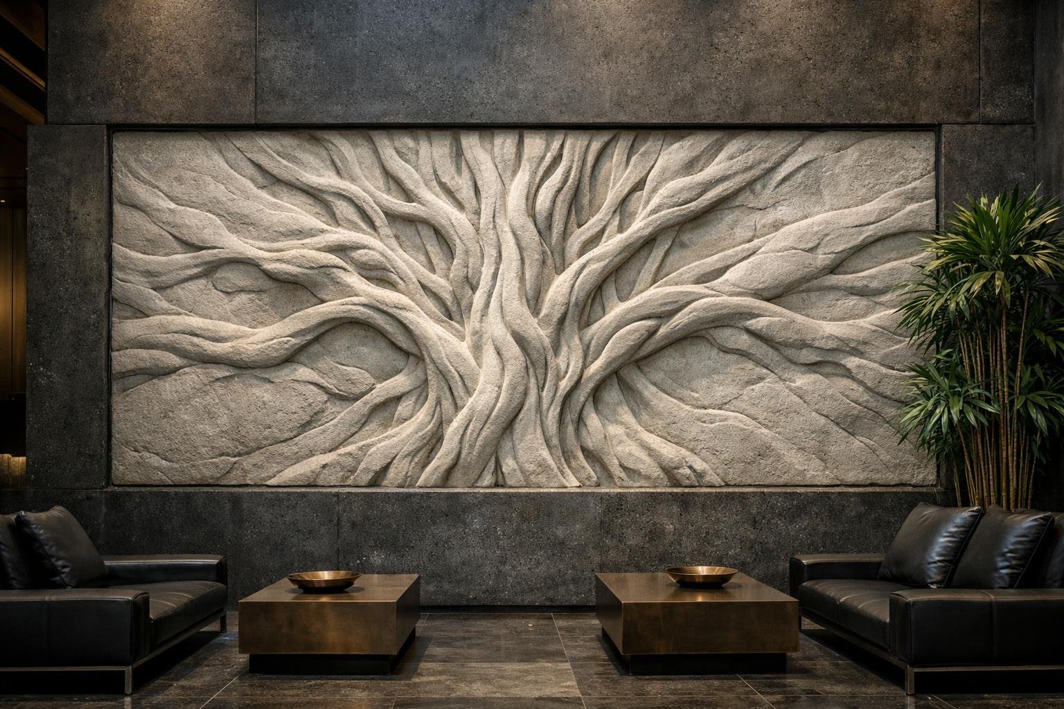 Large-scale stone sculpture, bas-relief. Customized and worlwide delivery. By Solaro Art Collection