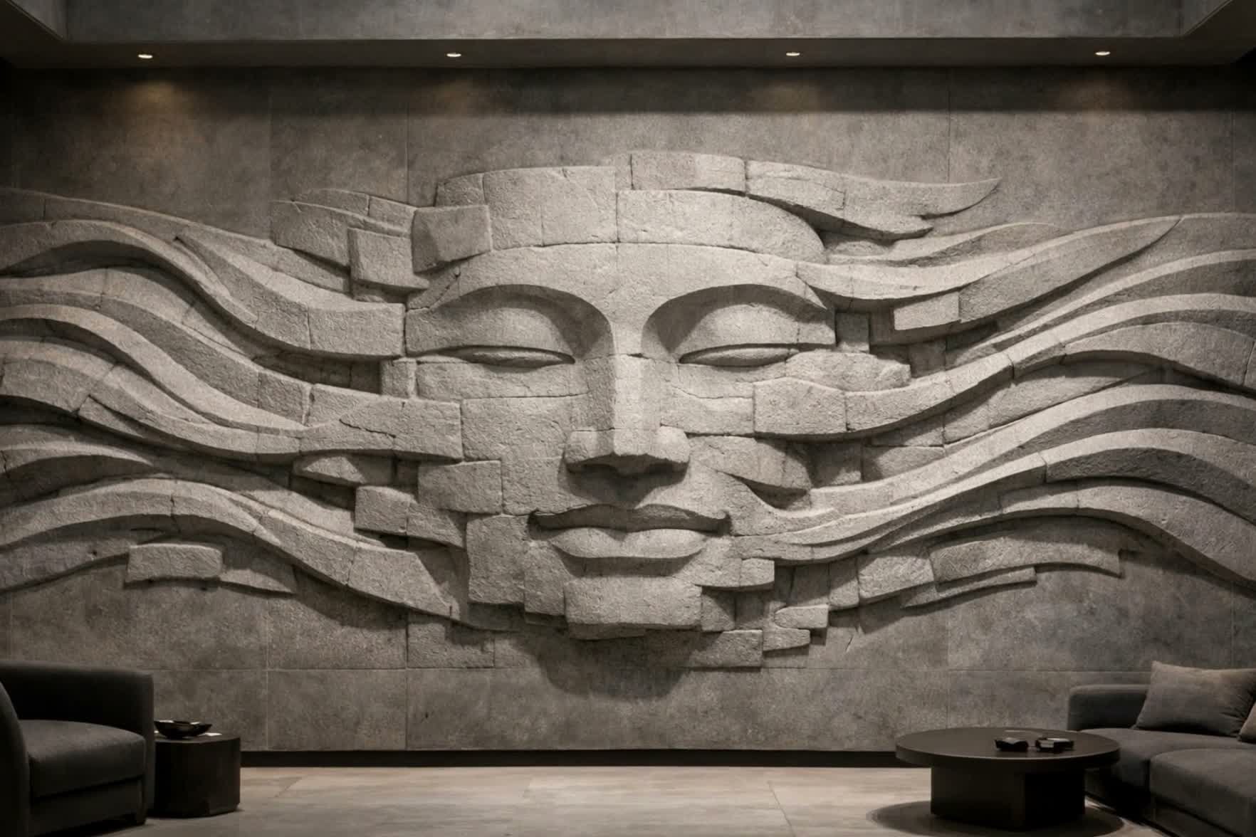 Large abstract wall sculpture for luxury public spaces, lobbies, hotels. Solaro Art Collection