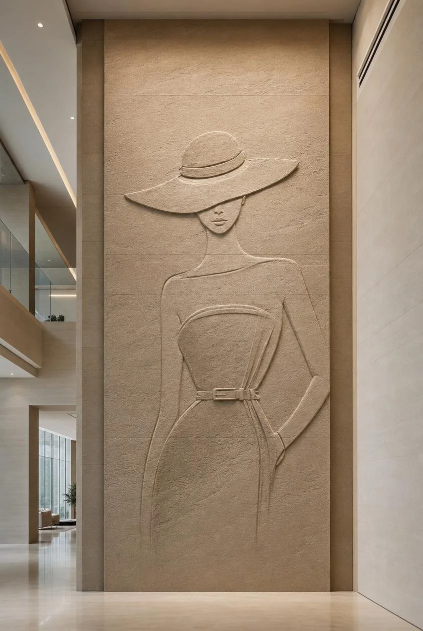 Large fashion wall sculpture with elegant female silhouette , perfect for fashion houses and luxury brands.