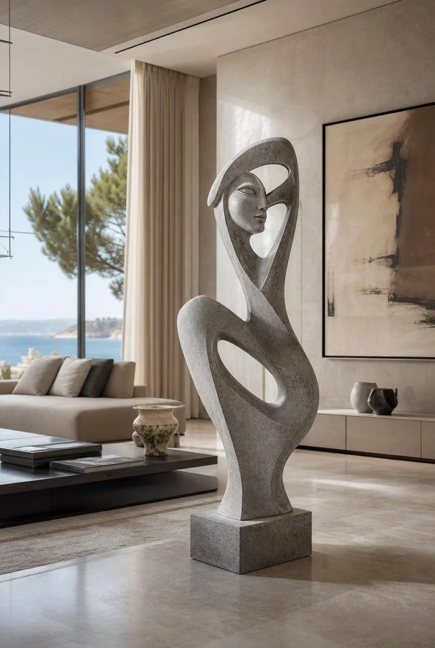 abstract fluid human form sculpture in hig-end-villa