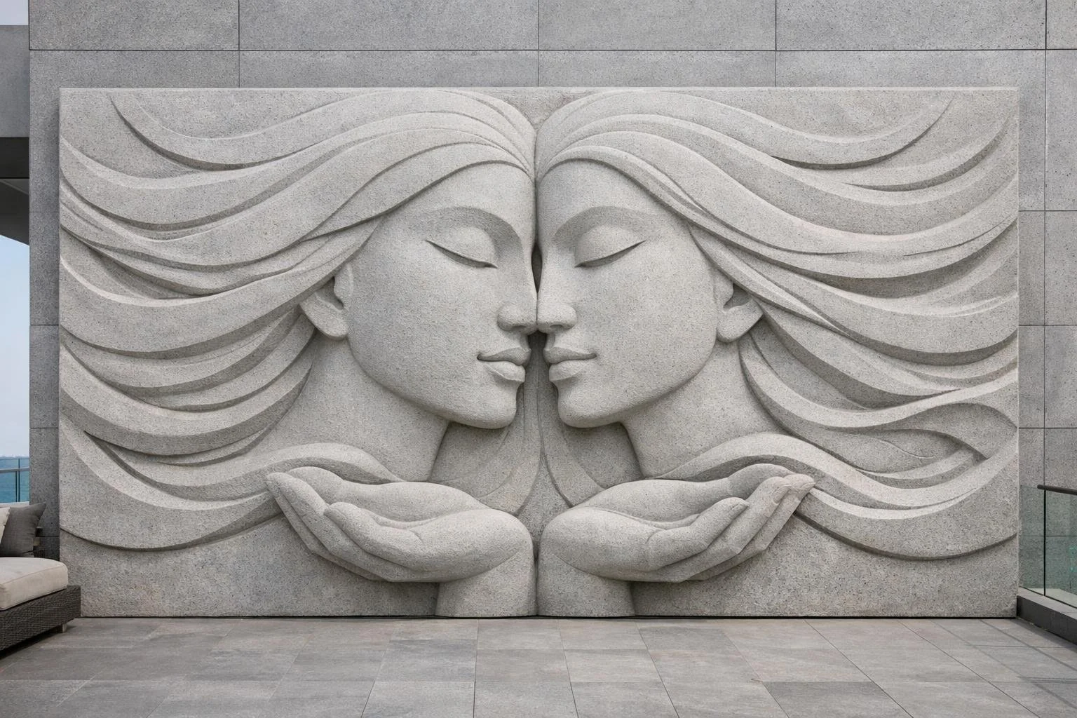 Modern and colossal wall sculpture for luxury spaces, worldwide delivery. Solaro Art Collection.