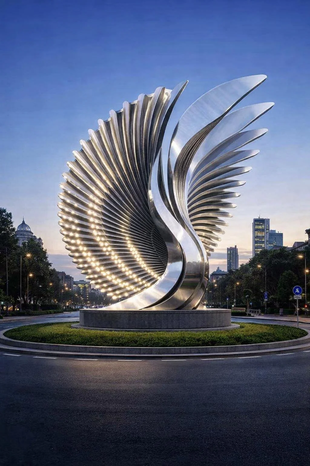 Large scale matal sculpture for urban projects. Monumental modern metal wing sculpture. Unique masterpiece made to order