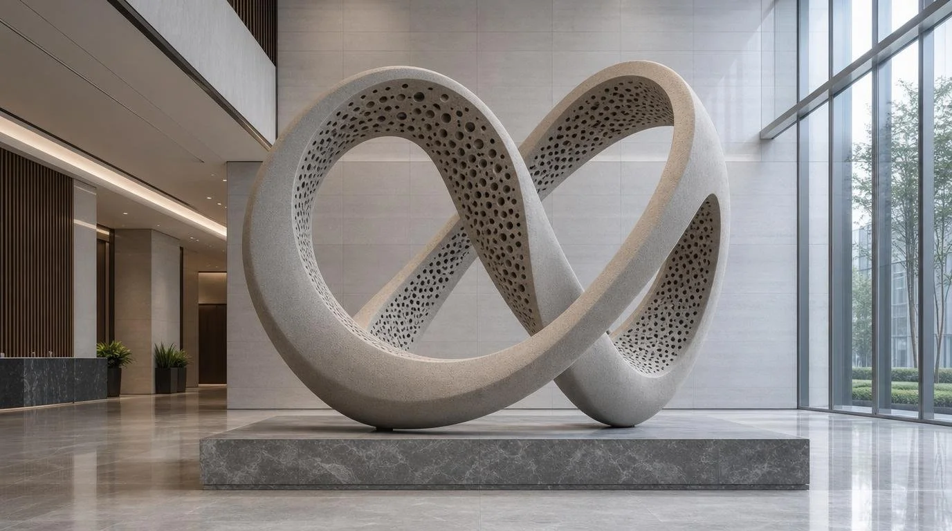 Monumental stone sculpture for corporate lobby or entrances. Solaro Art