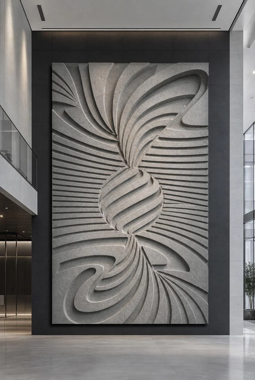 Abstract large-scale wall sculpture for corporate lobby. Solaro Art