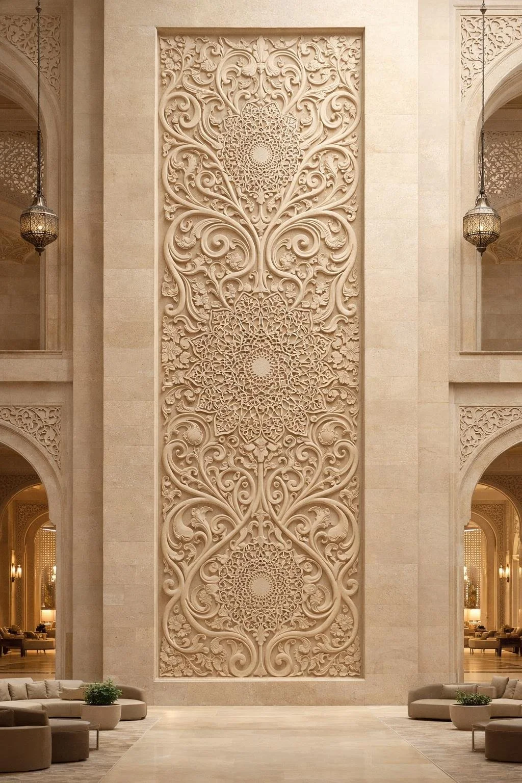 Monumental Arabesuq wall relief for prestigious middle Eastern Interiors. Solaro Art Collection