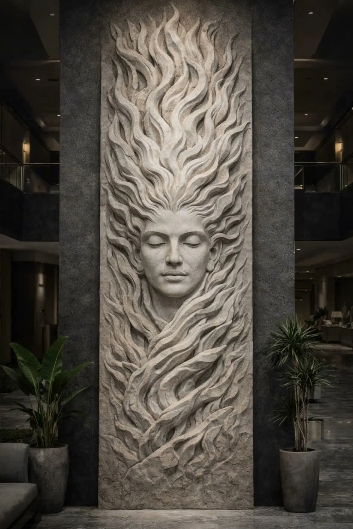 Architectural semi-abstract wall sculpture for luxury architectural integrations. By Solaro Art Collection