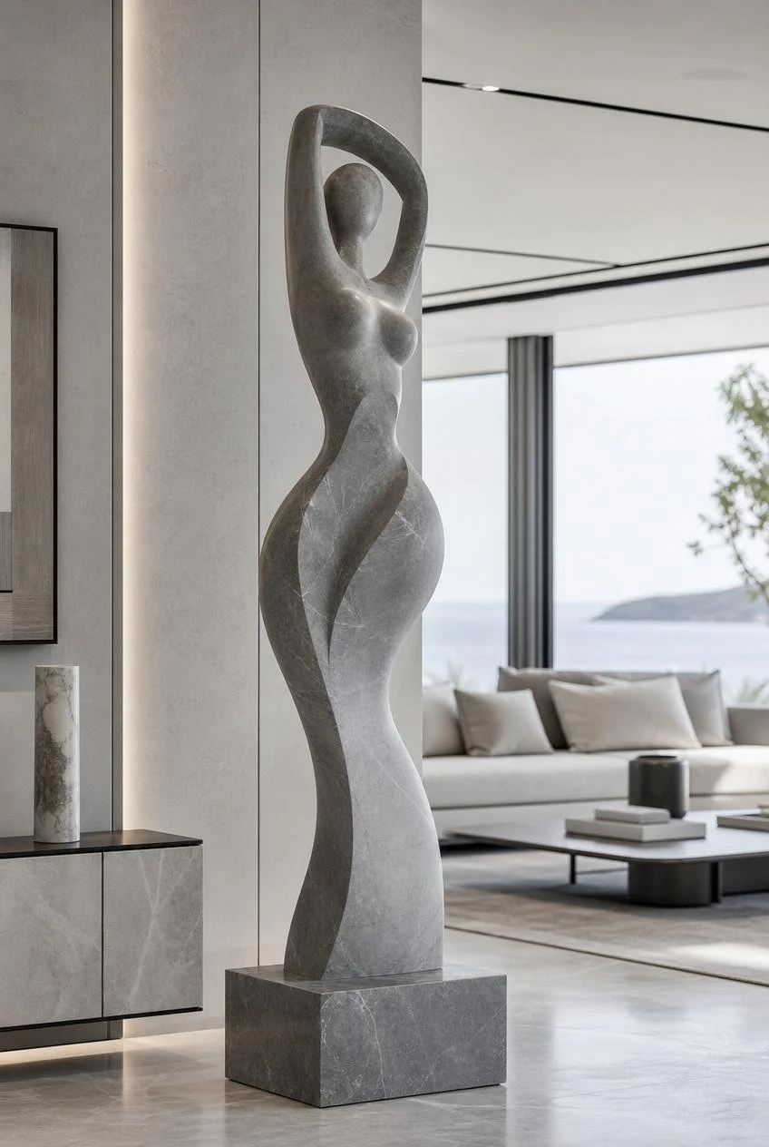 grey marbel contemporary female silhouette sculpture