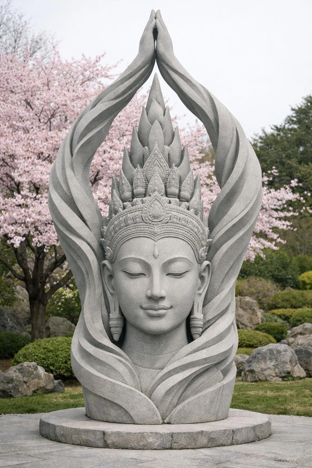 Custom monumental Divine bust, large-scale architectural sculpture with raised hands. Ideal for luxury hotel or other architectural integrations. By Solaro Art Collection.