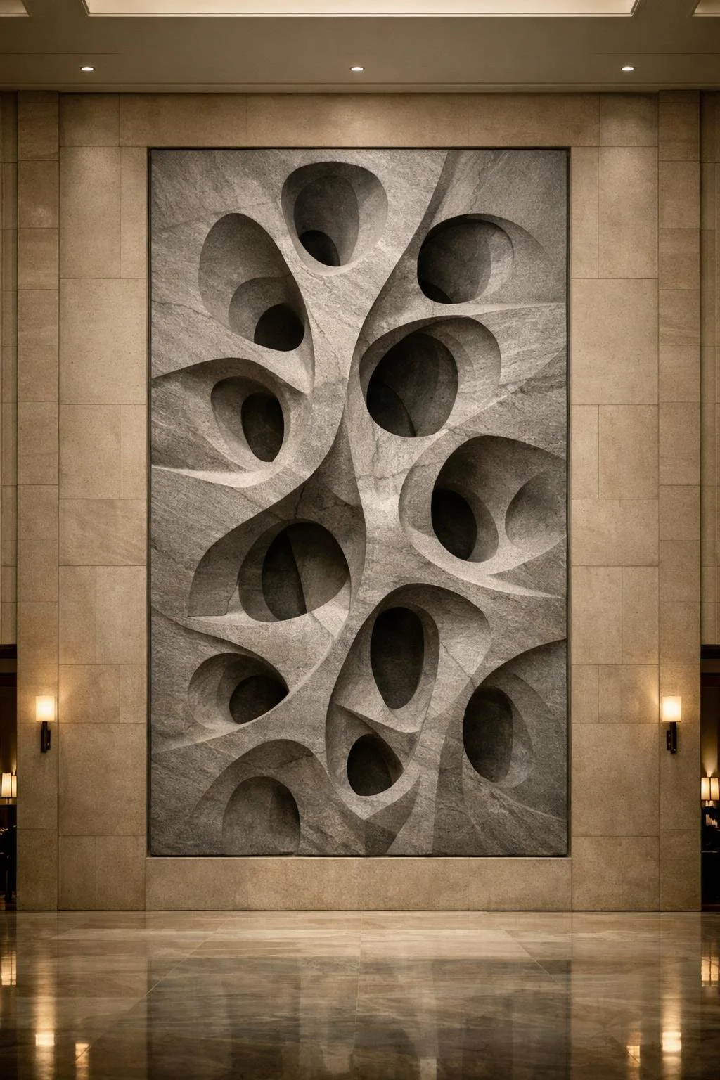 Large stone relief organic cellular structures. Exclusive modern wall sculpture. solaro Art Collection
