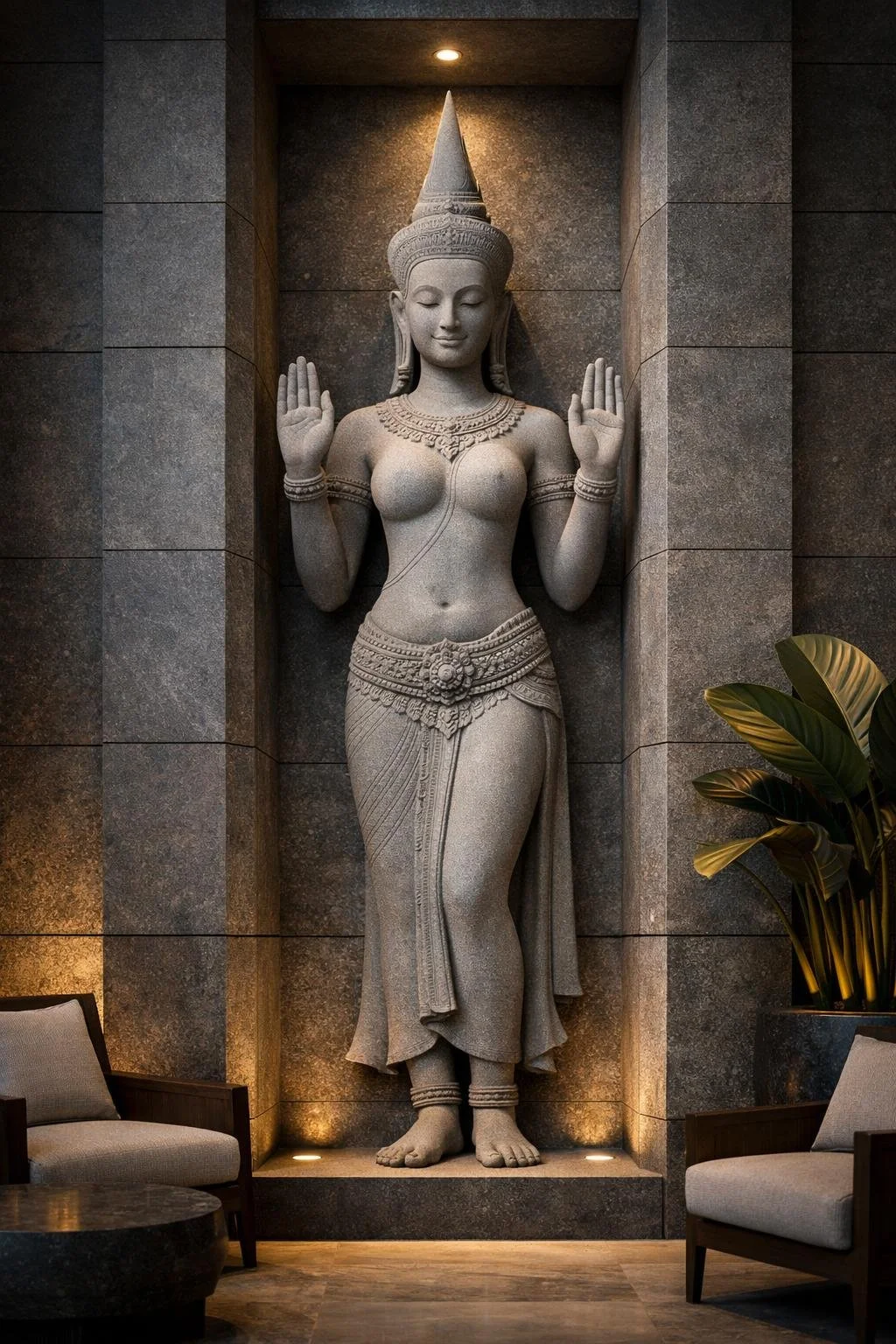 Large-scale contemporary cambodian apsara statue. By Solaro Art Collection.