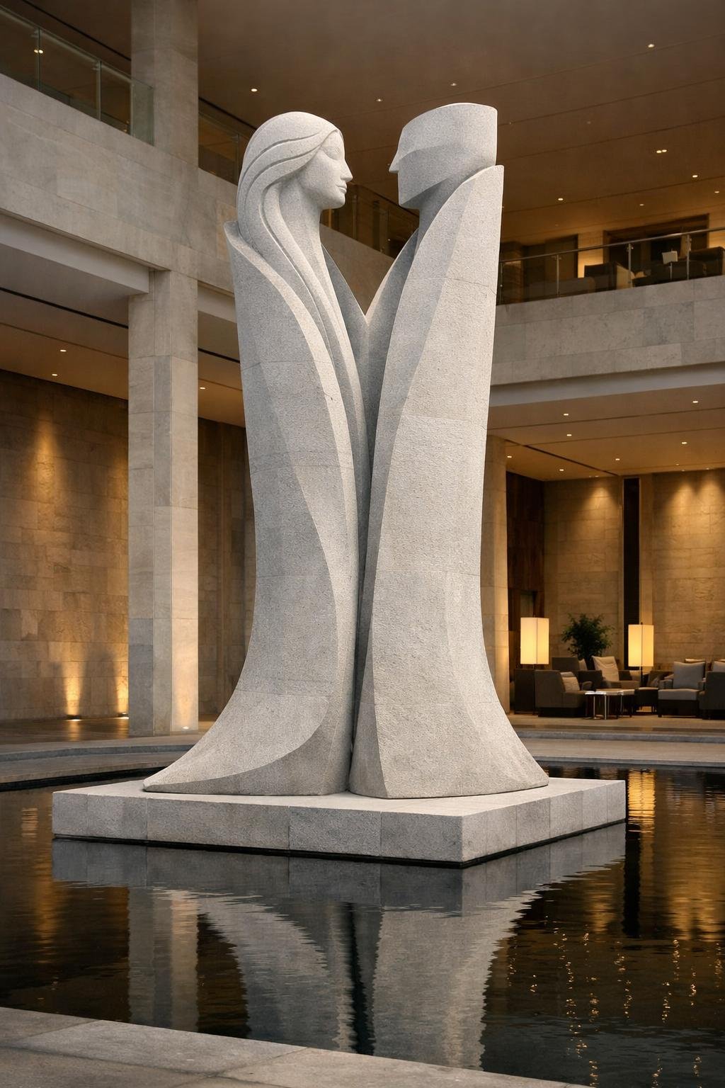 Monumental and modern statue, grey stone or marble available. Solaro Art Collection.