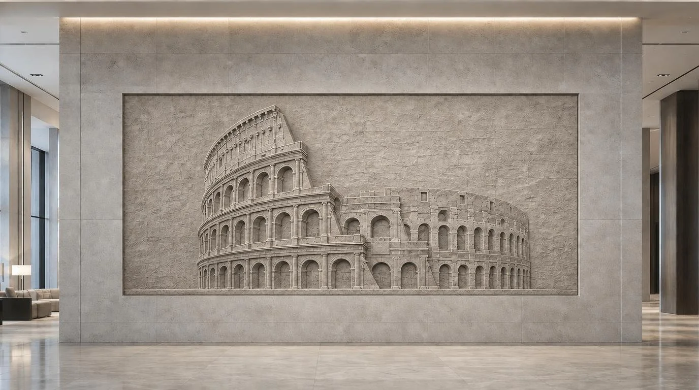 Monumental horizontal wall Roman colosseum wall sculpture for luxury architectural spaces - Solaro Art Collection