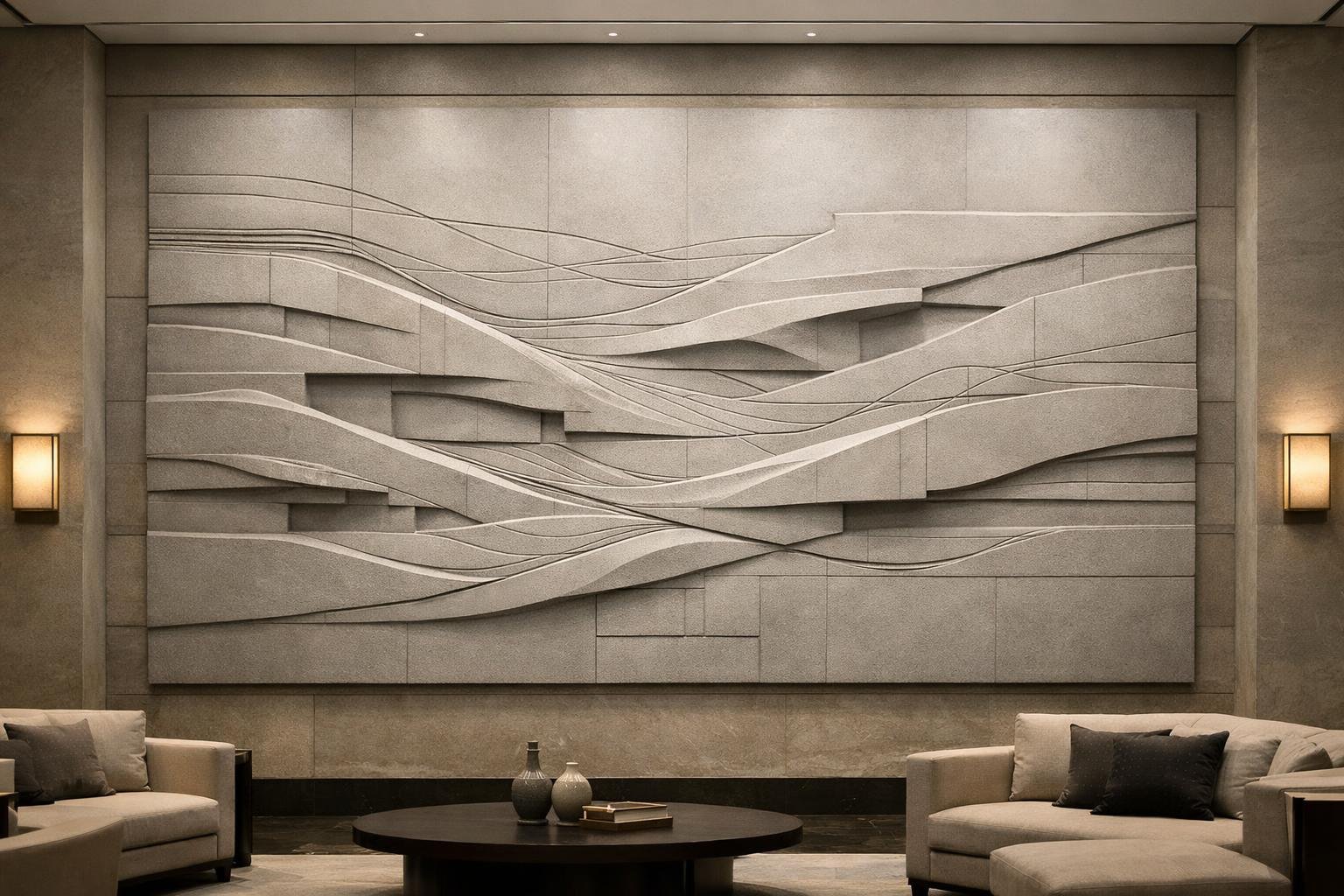 Ultra-modern architectural wall sculpture, various materials available. By Solaro Art Collection.