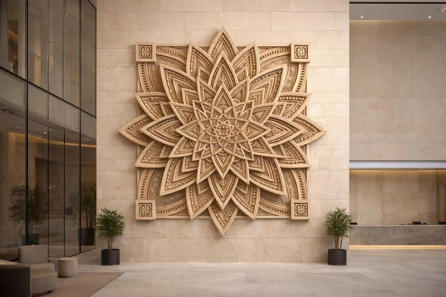 Sacred Geometric Star, monumental wall relief for luxury interiors. Unique Piece by Solaro Art Collection