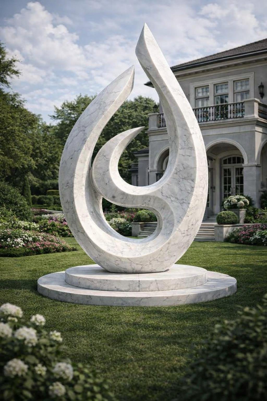 Magnificent large-scale outdoor sculpture in authentic white marble. Solaro Art Collection