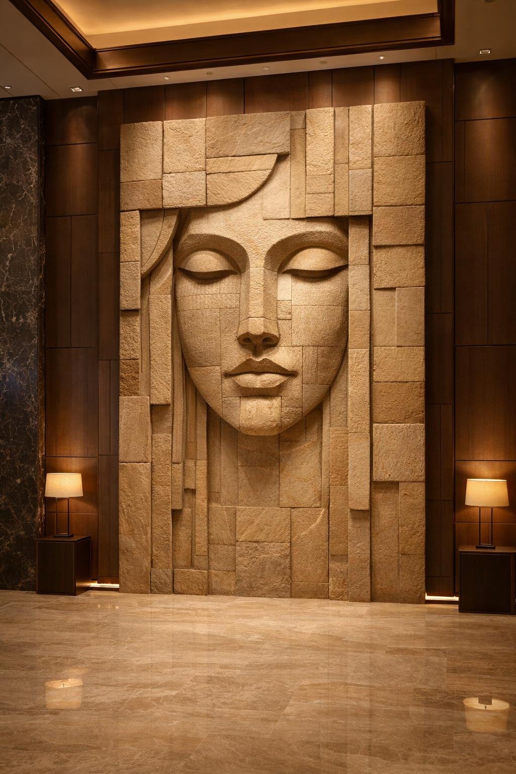 Custom monumental monolithic wall sculpture for luxury spaces or urban projects. Solaro Art Collection