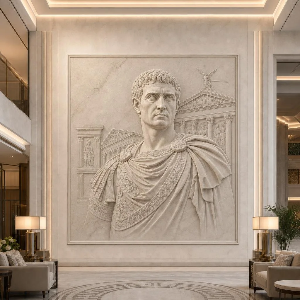 Colossal custom-made Roman Emperor Wall Sculpture for luxury architectural interior - Solaro Art Collection