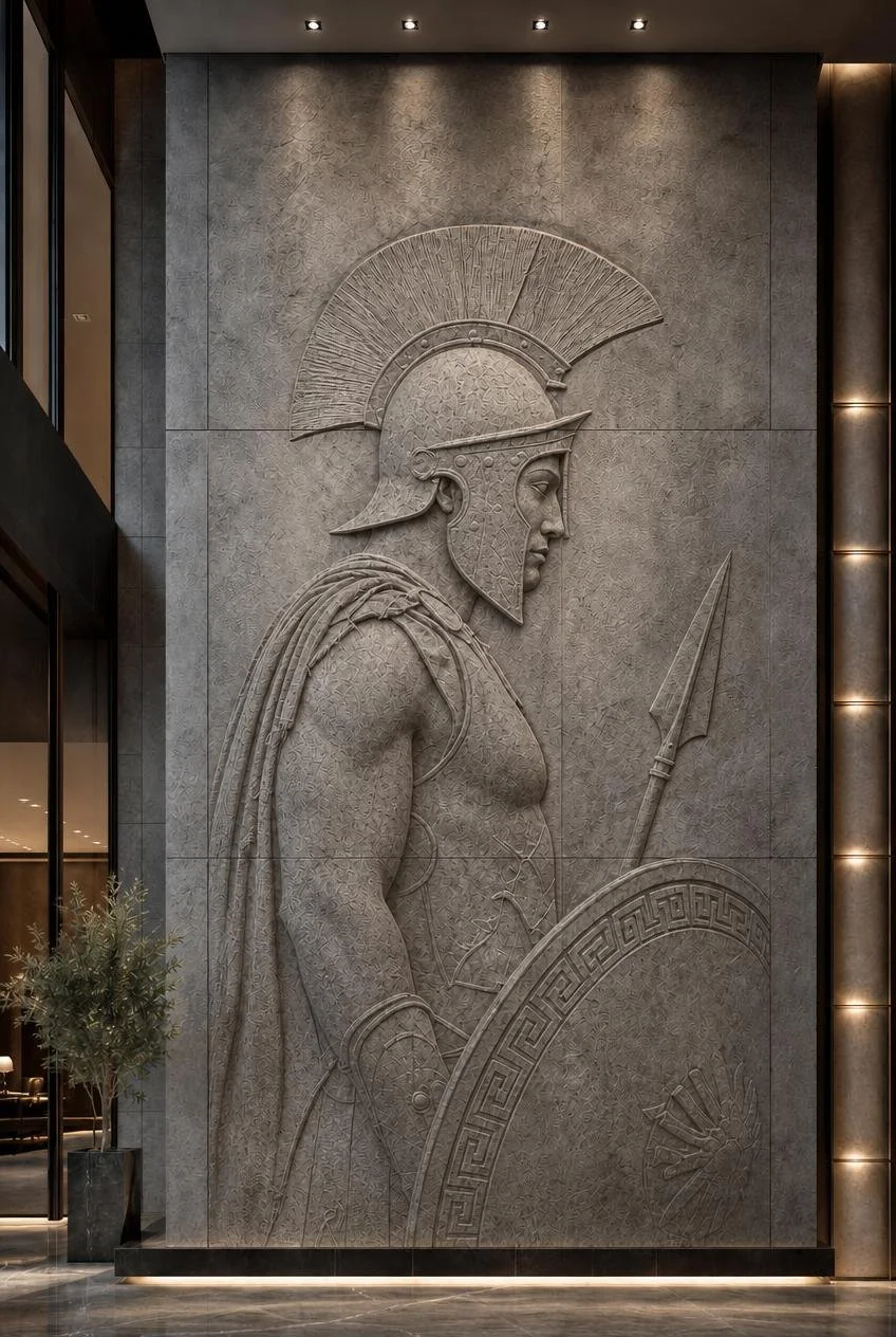 Colossal Stone wall relief with the profile of a Spartan Warrior