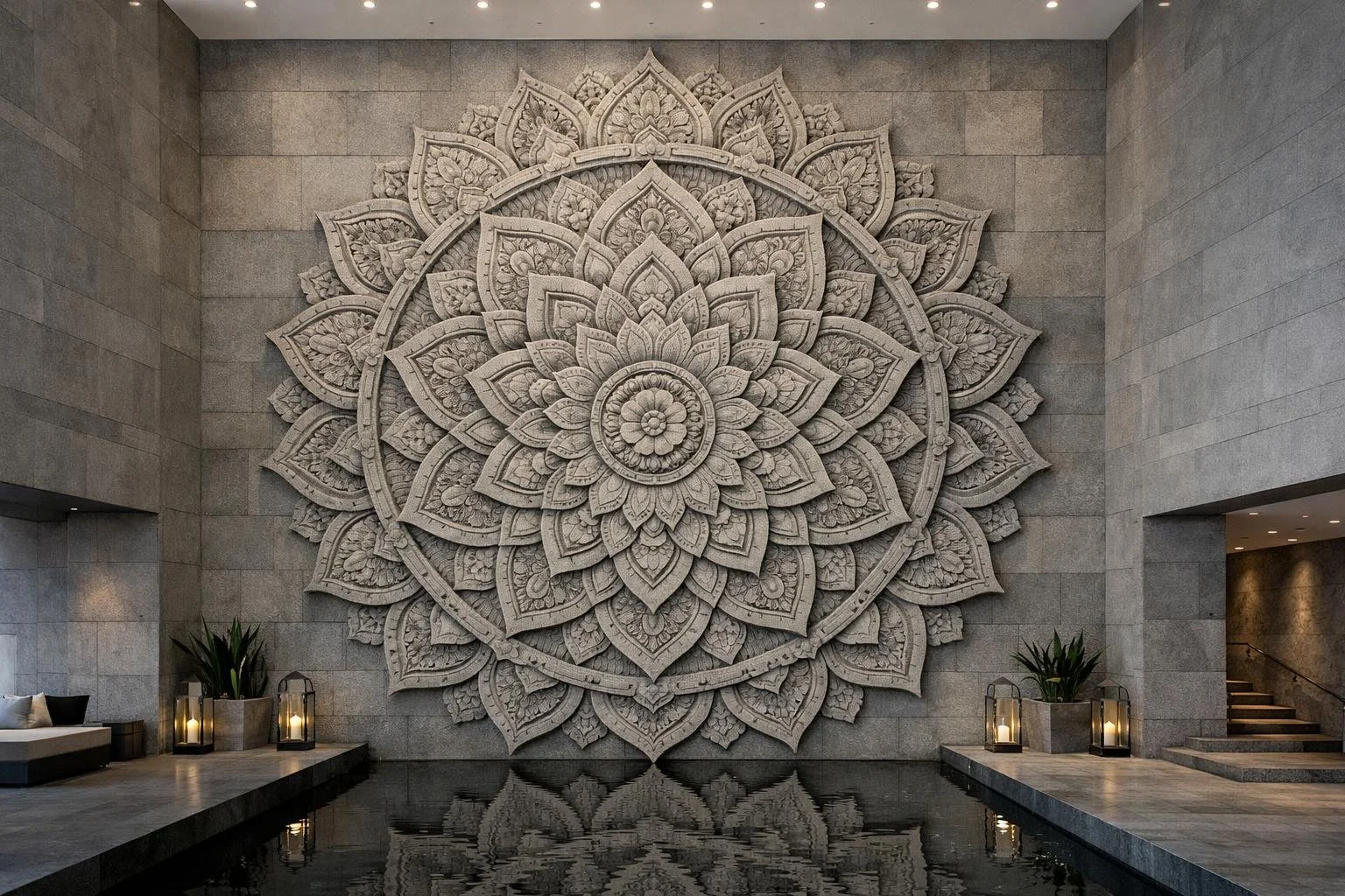 Large-scale madale sculpture in authentic kulen sandstone for luxury interiors or urban projects